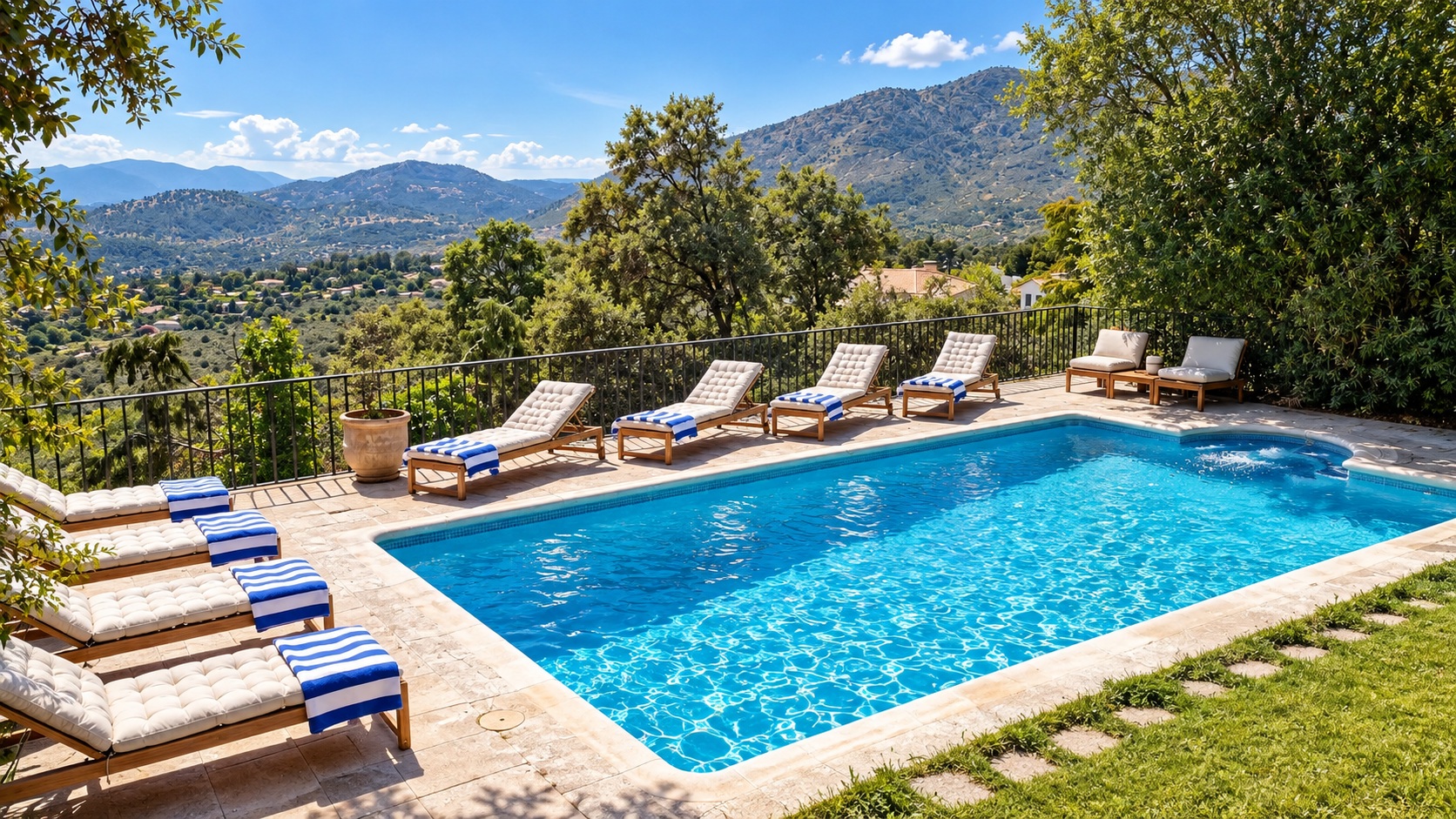 Piscina privada de Las Picoteras con vistas abiertas a la sierra