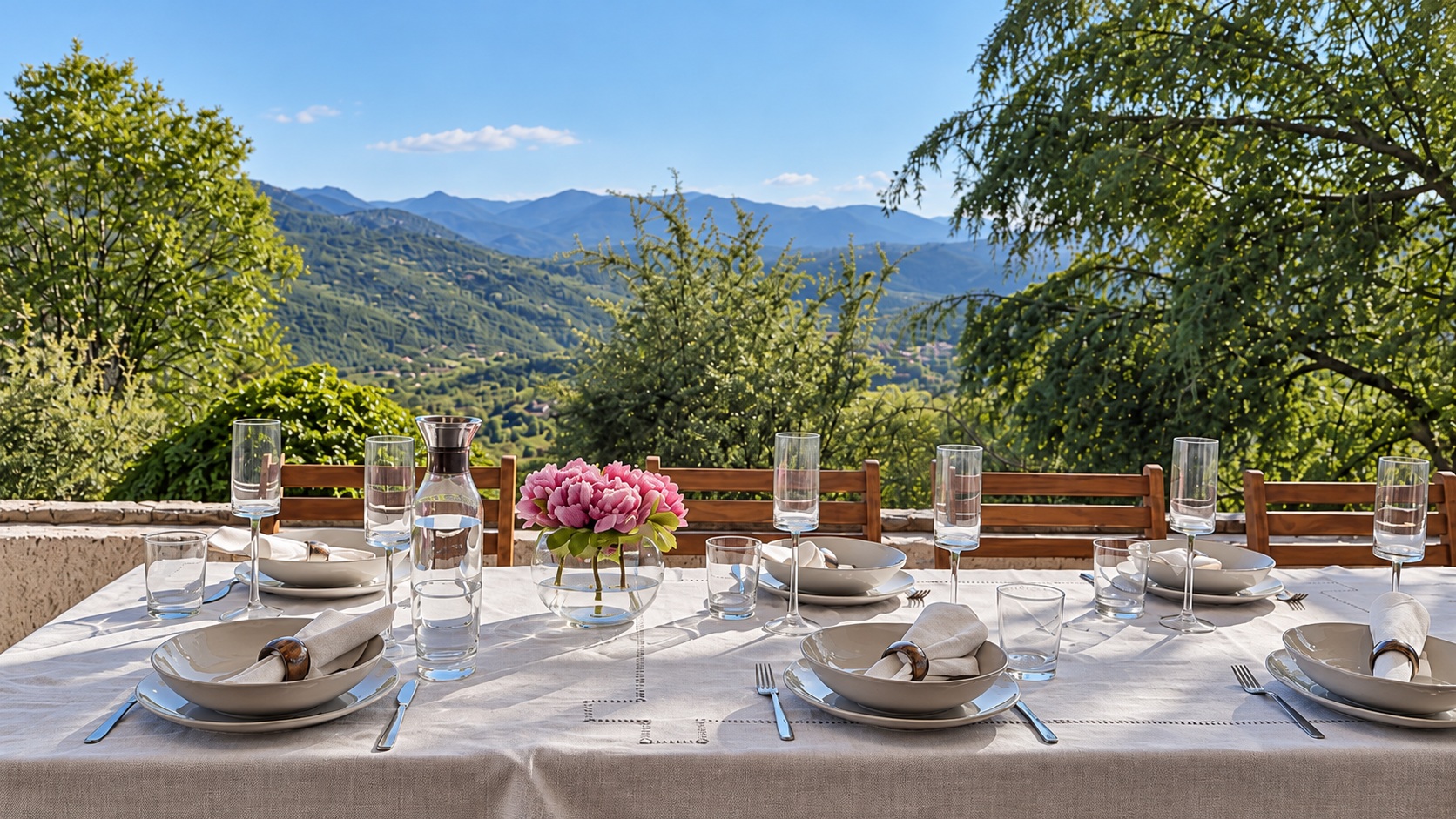 Mesa en la terraza con vistas a la sierra